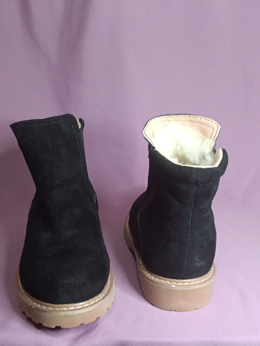 Women's Black Suede Faux-Fur Ankle Boots